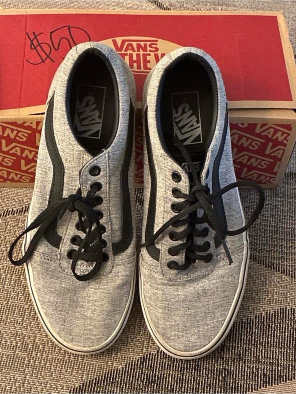 Vans Men’s Gray Canvas Low-Top Sneakers with Black Stripe